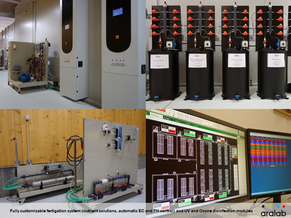 Aralab Controlled Environment Room automated fertigation system. PH EC and Nutrient control